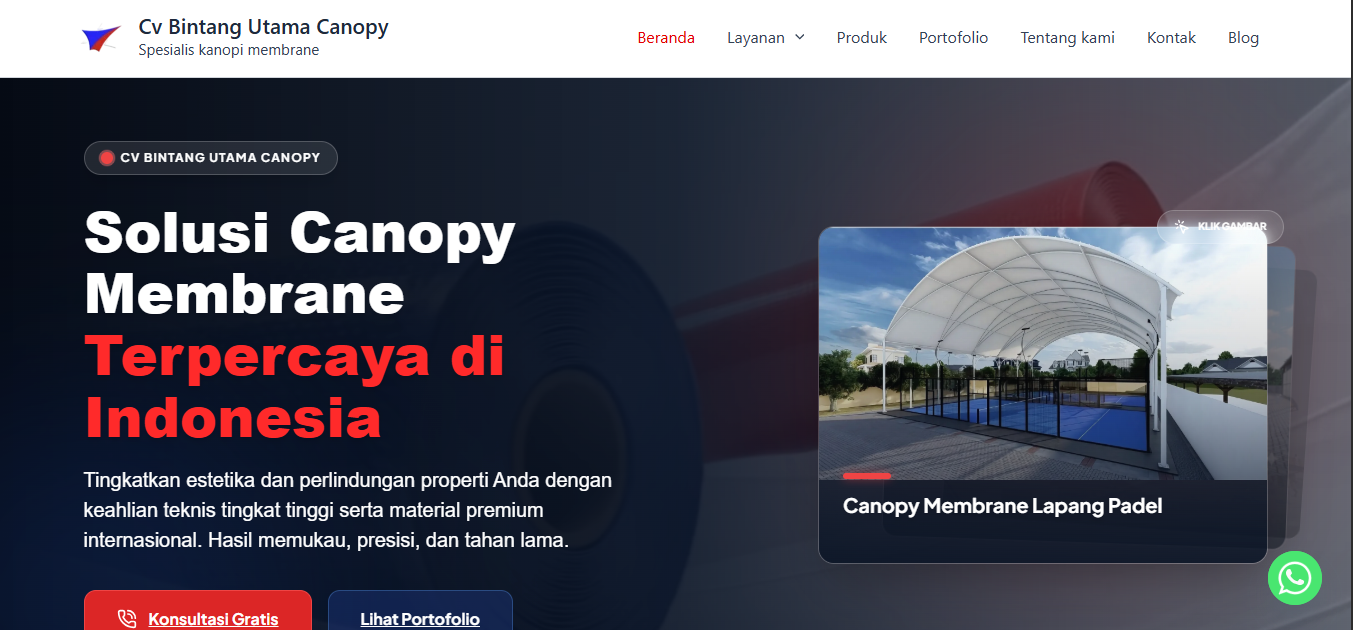 Website CV Bintang Utama Canopy